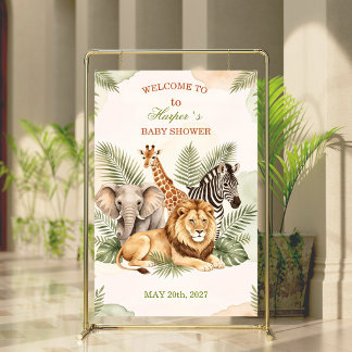Poster Sinal de Boas-Vindas de Chuveiro de Bebê Safari em