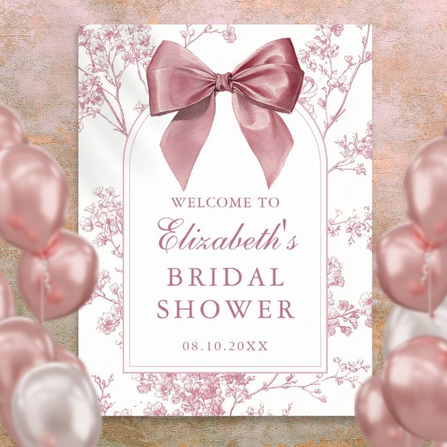 Poster Sinal de Boas-Vindas de Chuveiro de Noiva com Laço (Vintage Pink Bow Bridal Shower Welcome Sign)