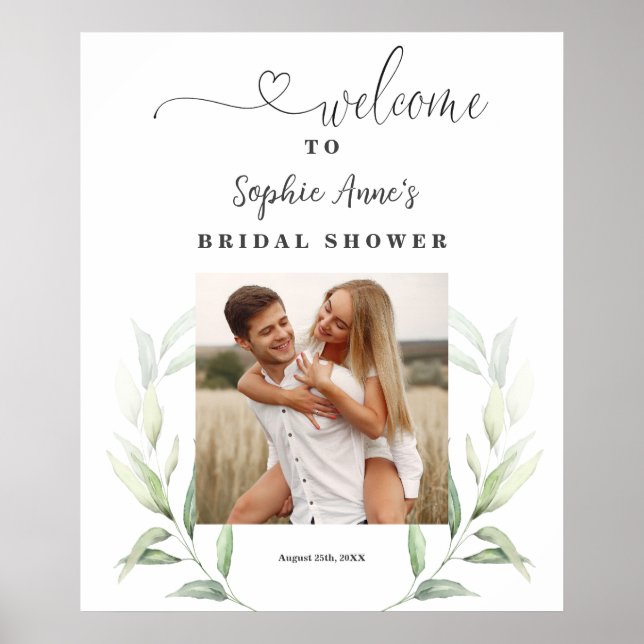 Poster Sinal de Boas-Vindas de Chuveiro de Noiva com Verd (Frente)