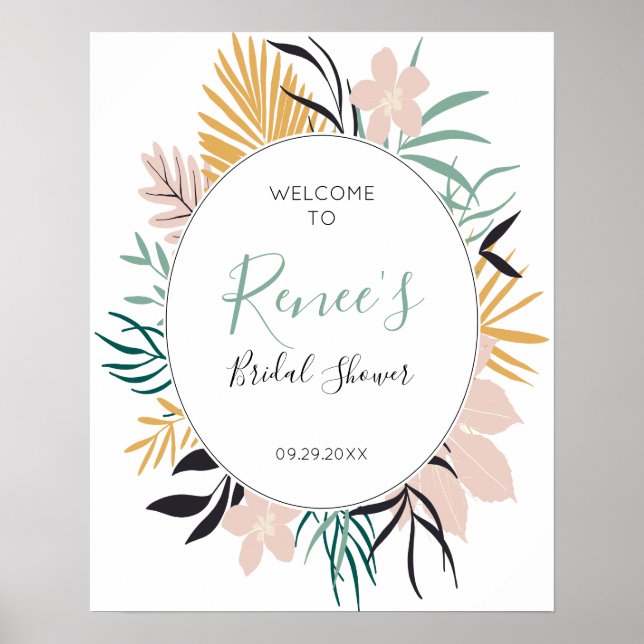 Poster Sinal de Boas-Vindas de Chuveiro de Noiva Tropical (Frente)