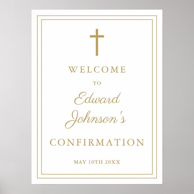 Poster Sinal de Boas-Vindas de Confirmação de Borda Doura (Frente)