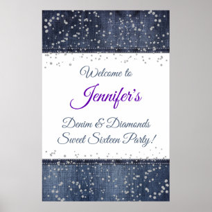 Poster Sinal de boas-vindas de Denim e Silver Confetti