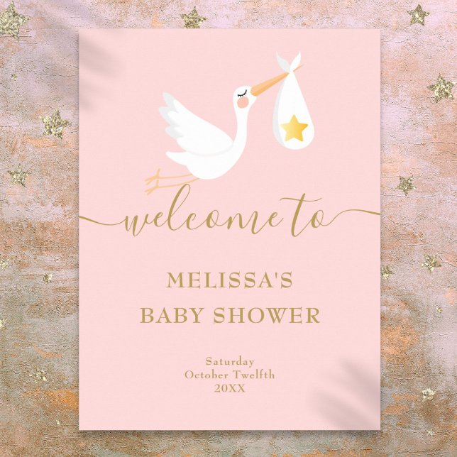Poster Sinal de Boas-Vindas de Entrega Especial do Chuvei (Baby Shower Special Delivery Stork Welcome Sign)