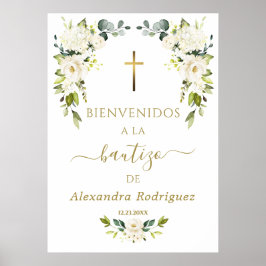 Poster Sinal de Boas-Vindas de Flores Brancas Encantadora