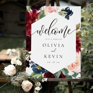 Poster Sinal de Boas-vindas de Frame Floral Blush & Burgu