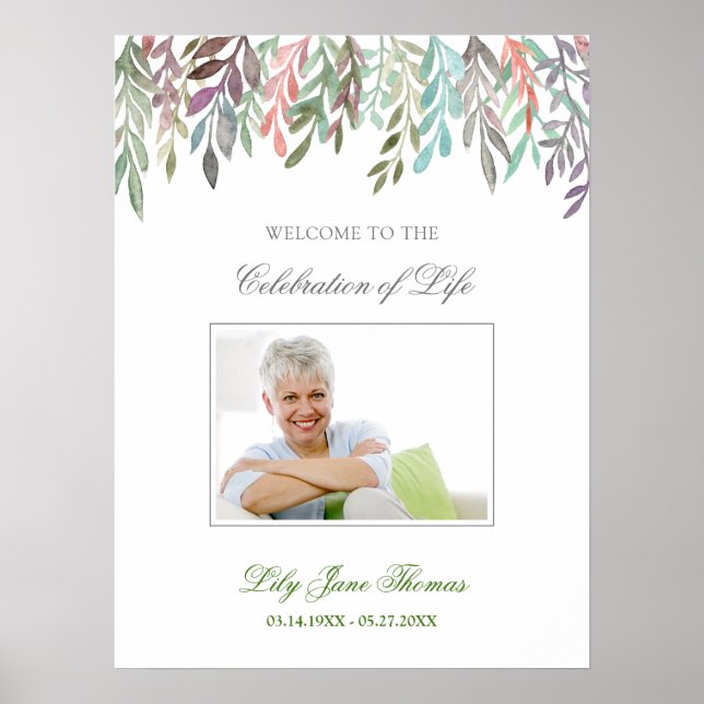 Poster Sinal de Boas-Vindas de Funeral com Folhagem em Aq (Frente)