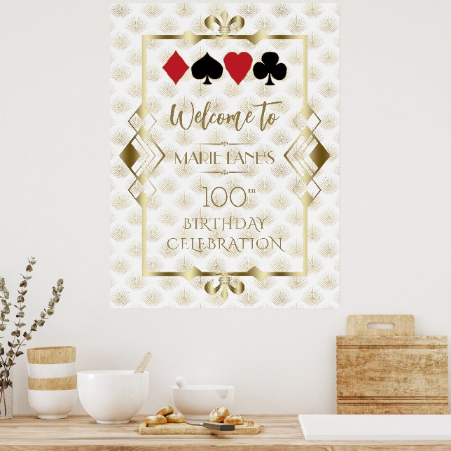 Poster Sinal de Boas-vindas de Glam Art Deco Casino Poker (Cozinha)