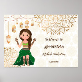 Poster Sinal de boas-vindas de Mehndi com noiva de hena i
