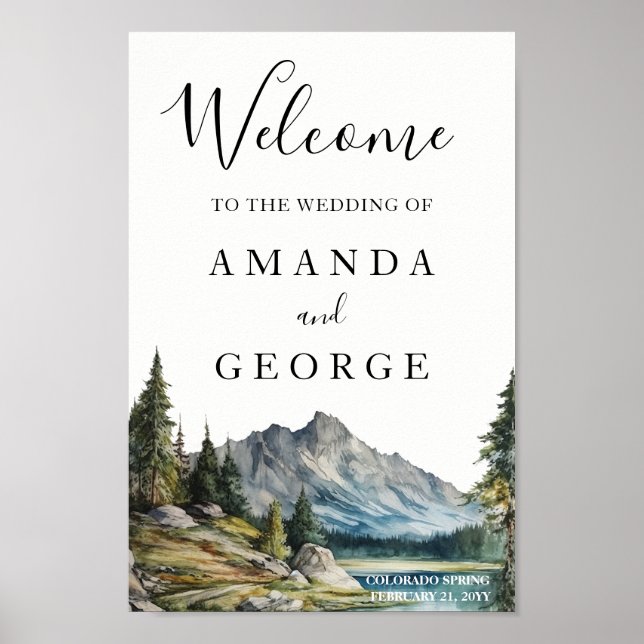 Poster Sinal de boas-vindas de montanha ao lado de lakesi (Frente)