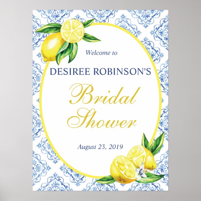 Poster Sinal de Boas-Vindas de Noiva Limão Azul Italiano  (Frente)