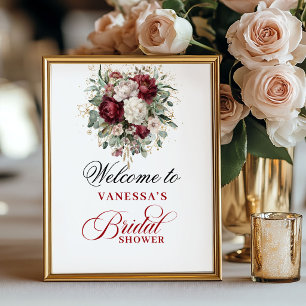 Poster Sinal de Boas-Vindas de Noivado Burgundy Blush Ele