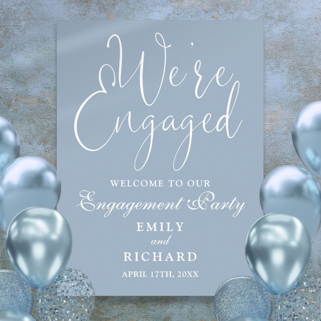 Poster Sinal de Boas-Vindas de Noivado Dusty Blue (Dusty Blue We're Engaged Engagement Welcome Sign)
