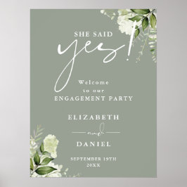 Poster Sinal de Boas-Vindas de Noivado em Verde Musgo Flo