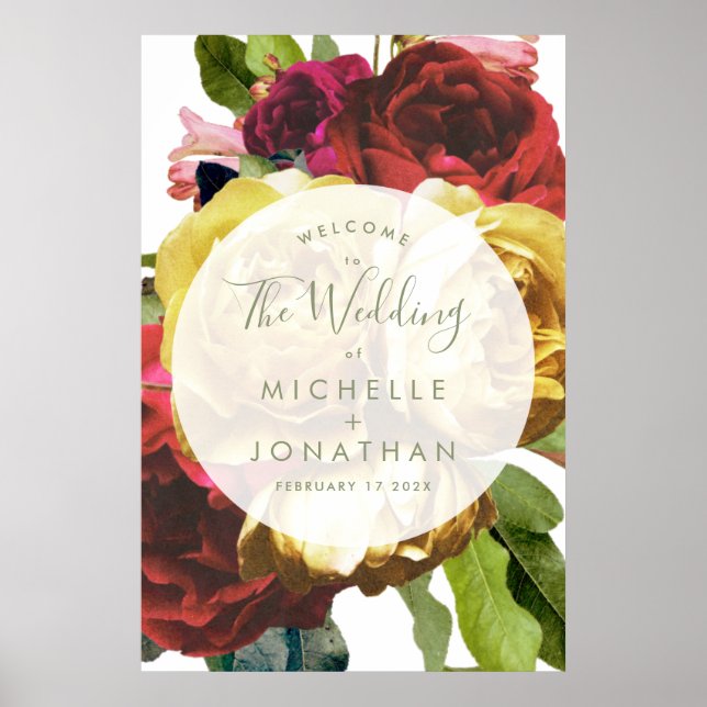 Poster Sinal de boas-vindas de Rosas Botânicos Grandes (Frente)