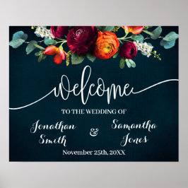 Poster Sinal de Boas-Vindas de Vinho Casamento Azul-Marin