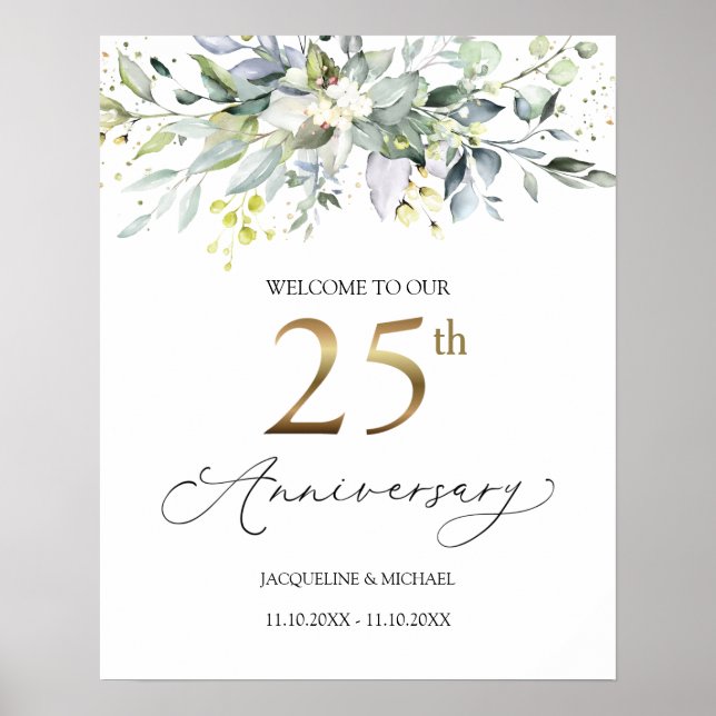 Poster Sinal de Boas-vindas do 25 de Casamento Eucalyptus (Frente)