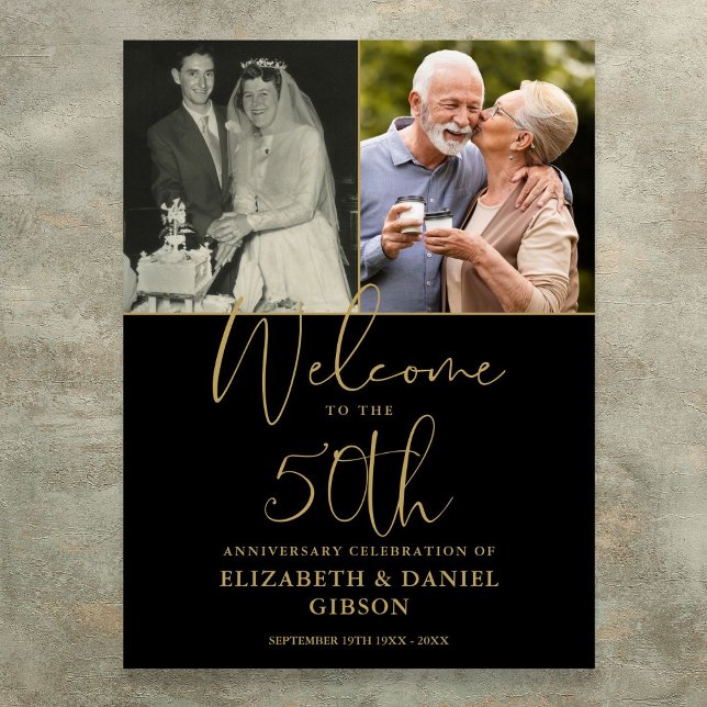 Poster Sinal de boas-vindas do 50º aniversário de casamen (50th Wedding Anniversary 2 Photo Welcome Sign)