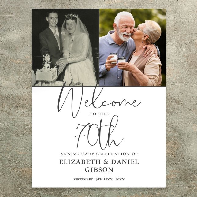 Poster Sinal de Boas-vindas do 70 Casamento 2 Foto (70th Wedding Anniversary 2 Photo Welcome Sign)