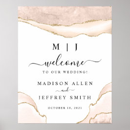 Poster Sinal de boas-vindas do Agate Blush & Dourado Glit