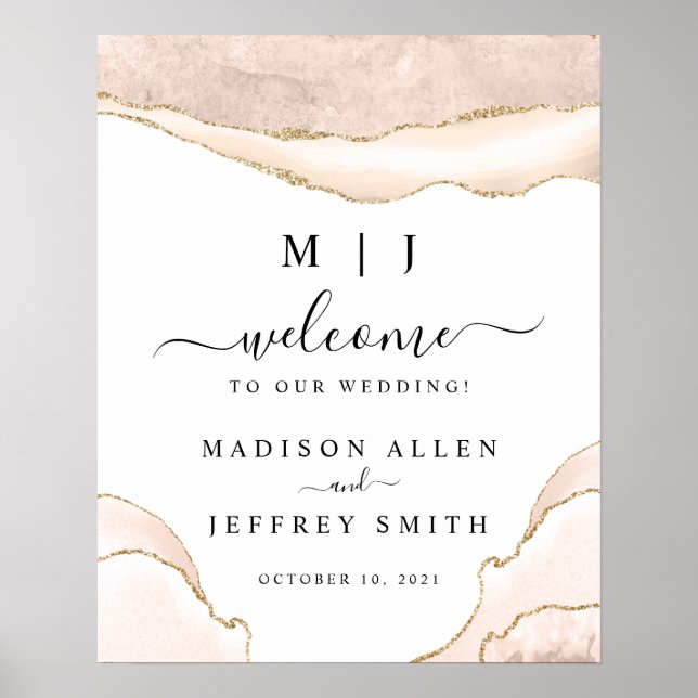 Poster Sinal de boas-vindas do Agate Blush & Dourado Glit (Frente)