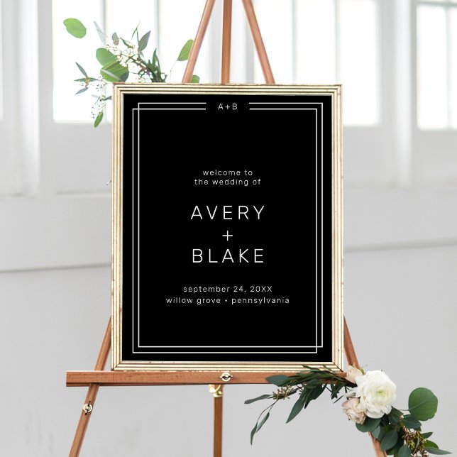 Poster Sinal de boas-vindas do AVERY Modern Black Weds Mo (AVERY Modern Black Wedding Welcome Sign Template)