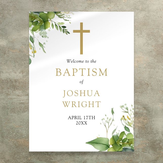 Poster Sinal de boas-vindas do Batismo Verde (Greenery Baptism Christening Welcome Sign)