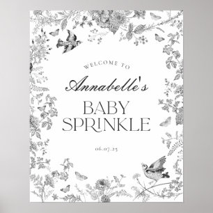 Poster Sinal de boas-vindas do Black Toile Jouy Floral Ba