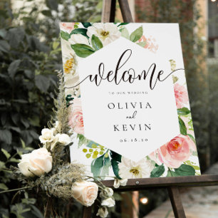 Poster Sinal de Boas-vindas do Blush Floral Frame