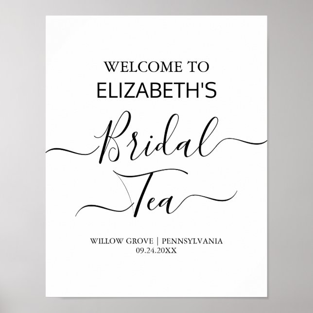 Poster Sinal de boas-vindas do Bridal Tea Party - Caligra (Frente)