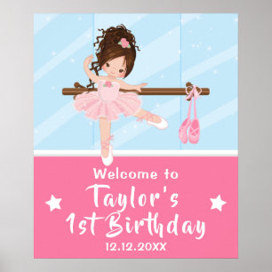 Poster Sinal de boas-vindas do Brown Hair Ballerina Rosa