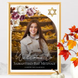 Poster Sinal de boas-vindas do Burgundy Fall Bat Mitzvah<br><div class="desc">Descubra a beleza do Sinal de Boas-vindas do outono do Burgundy Floral Bat Mitzvah! Estes guardanapos incríveis são a maneira perfeita de trazer um toque da temporada para a sua celebração. Com os seus belos designs florais de outono e matizes ricos,  eles elevarão o seu evento a novas alturas.</div>