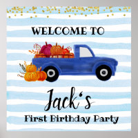 Sinal de boas-vindas do caminhão-abóbora azul