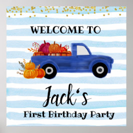 Poster Sinal de boas-vindas do caminhão-abóbora azul