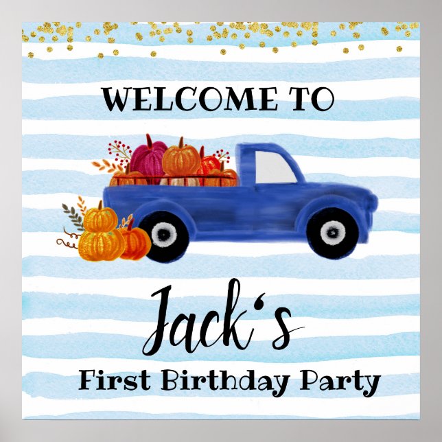 Poster Sinal de boas-vindas do caminhão-abóbora azul (Frente)