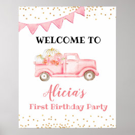 Poster Sinal de boas-vindas do caminhão-abóbora rosa