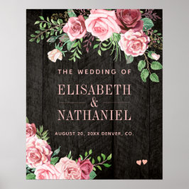 Poster Sinal de boas-vindas do casal de rosas de Verão