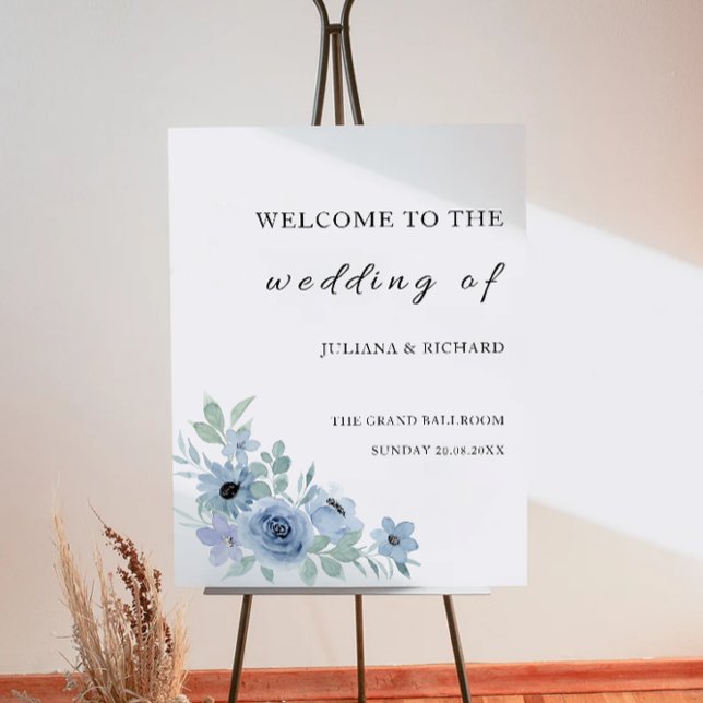 Poster Sinal de Boas-vindas do Casamento Azul (Blue Wedding Welcome Sign)