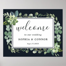 Poster Sinal de Boas-vindas do Casamento Azul da Meia-Noi