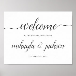 Poster Sinal de Boas-vindas do Casamento com Script Preto