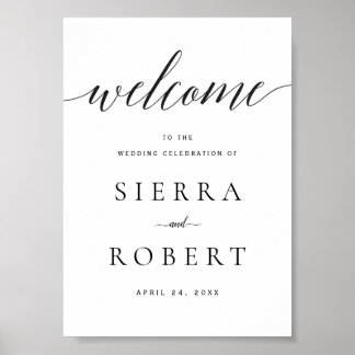 Poster Sinal de Boas-Vindas do Casamento com Script Preto