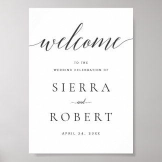 Poster Sinal de Boas-vindas do Casamento com Script Preto