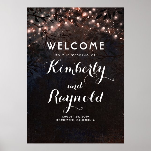 Poster Sinal de Boas-vindas do Casamento da Árvore Rústic (Frente)
