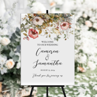 Poster Sinal de boas-vindas do casamento das flores Elega
