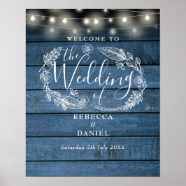 Poster Sinal de boas-vindas do casamento das luzes azuis