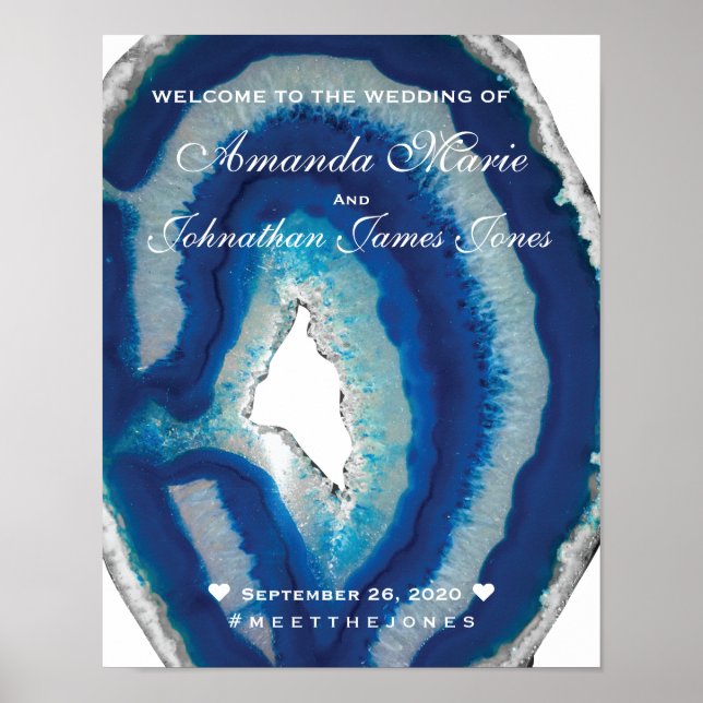 Pôster Sinal de Boas-vindas do Casamento de Agato Azul do (Frente)