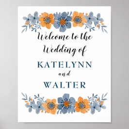 Poster Sinal de boas-vindas do Casamento de Flor Azul e L