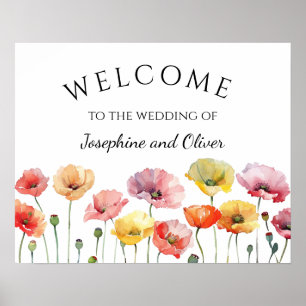 Poster Sinal de boas-vindas do casamento de flores silves