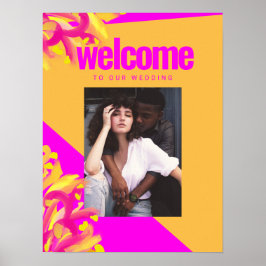 Poster Sinal de Boas-vindas do Casamento de Foto Laranja