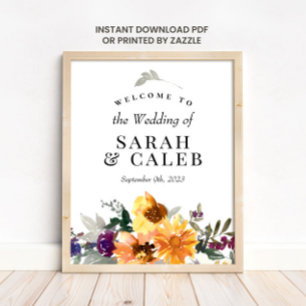 Poster Sinal de boas-vindas do Casamento de Girassol