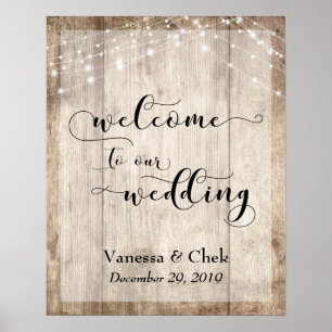 Poster Sinal de boas-vindas do casamento de madeiras e lu